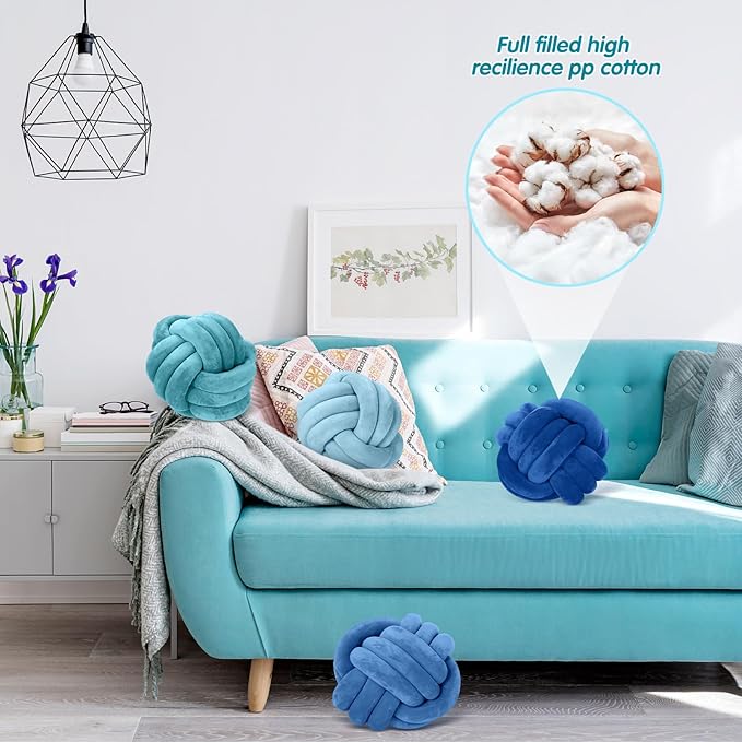 Yerliker 4 Pcs Knot Pillow Ball, 8.7 Inches Soft Home Decorative Round Throw - Image 6