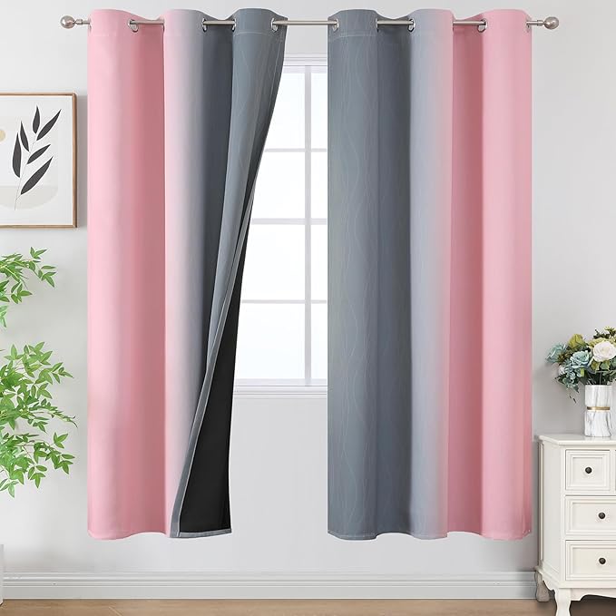 Estelar Textiler Ombre Grey and Pink Blackout Curtains 72 Inch Length 2 Panels by ESTELARTEXTILER