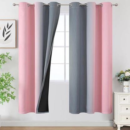 Estelar Textiler Ombre Grey and Pink Blackout Curtains 72 Inch Length 2 Panels by ESTELARTEXTILER