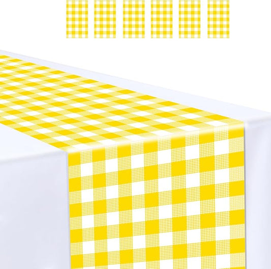 6 Pcs Yellow and White Checkered Table Runner Plastic 14 x 108 Disposable by MUNILAIL