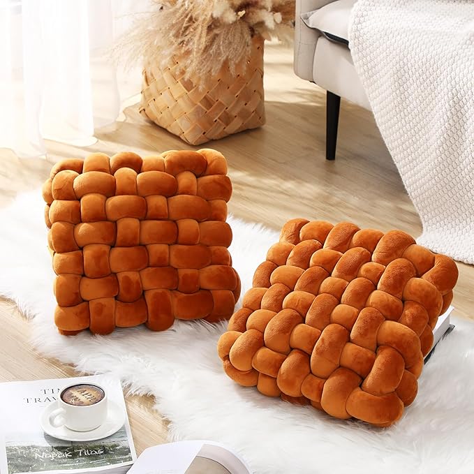 Wenqik 2 Pcs Knot Pillows Square Knotted Plush Throws Soft Accent Pillows - Image 4