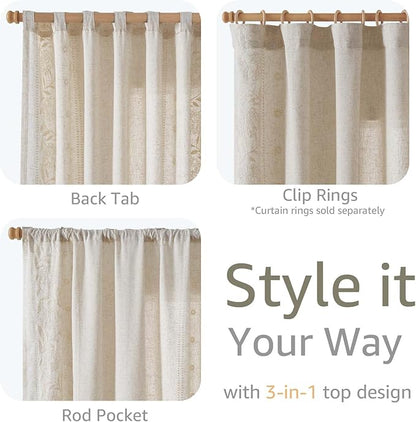 jinchan Winslow Linen Curtains for Bedroom 63 Inches Length Embroidered - Image 6