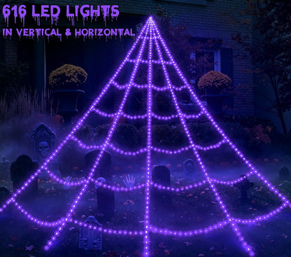 Halloween Decorations Outdoor 616 LED Halloween Spider Web Decoration