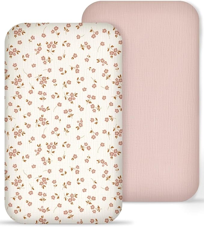 Muslin Bedside Bassinet Sheets 2 Pack, 33x20 Fitted Ultra Soft & Breathable by Meowcards