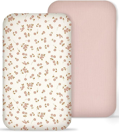Muslin Bedside Bassinet Sheets 2 Pack, 33x20 Fitted Ultra Soft & Breathable by Meowcards