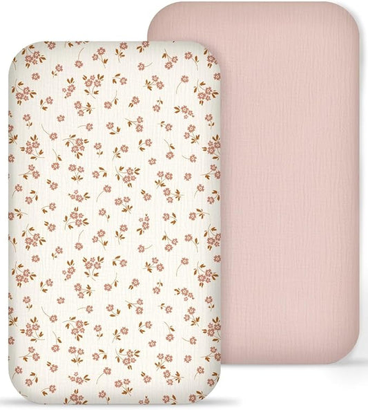 Muslin Bedside Bassinet Sheets 2 Pack, 33x20 Fitted Ultra Soft & Breathable by Meowcards