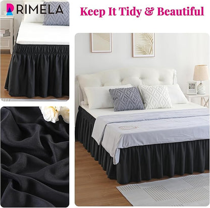 RIMELA Black Bed Skirt Queen Size 15 Inch Drop, Elastic Bed Skirting - Image 5