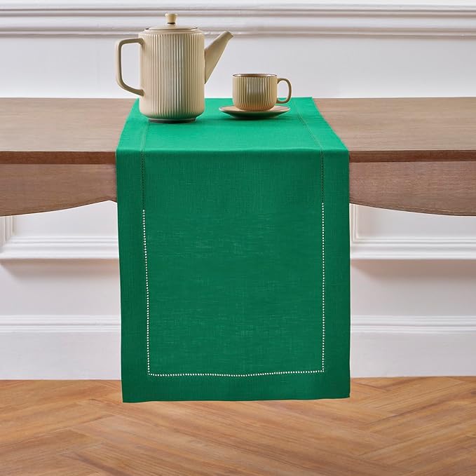 Solino Home Linen Hemstitch Table Runner 120 Inches Long by SolinoHome