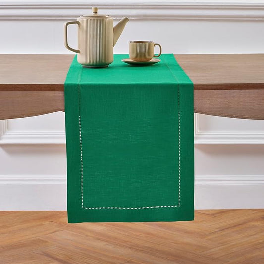 Solino Home Linen Emerald Green Hemstitch Table Runner 48 Inches by SolinoHome