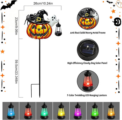 VOOKRY 2 Pack Halloween Pumpkin Lights Outdoor,Metal Pumpkin Stake &Lantern