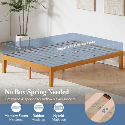 olixis full size bed frame, platform bed frame showing dimensions