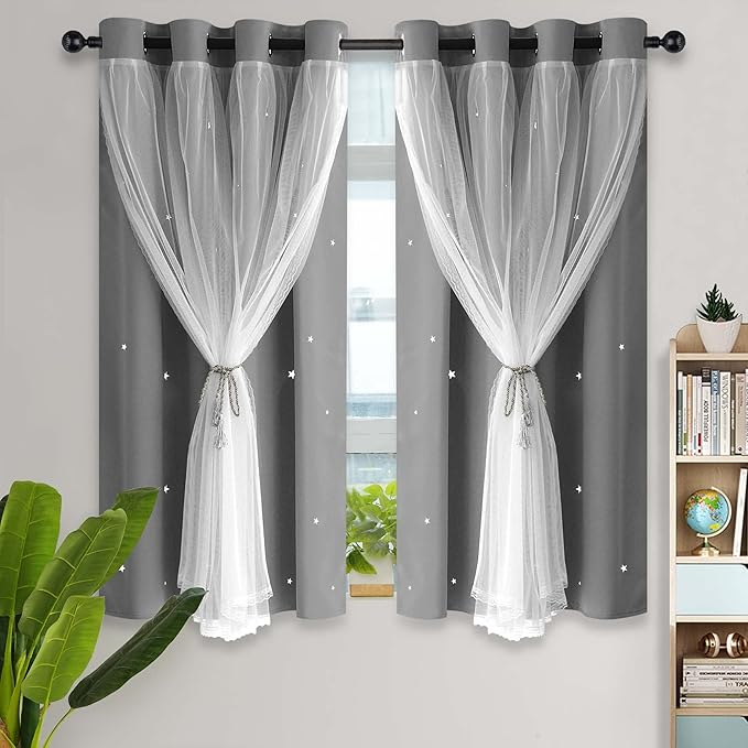 Kinryb Blackout Curtains for Girl Bedroom/Living Room/Classroom, Sheer Overlay by Kinryb