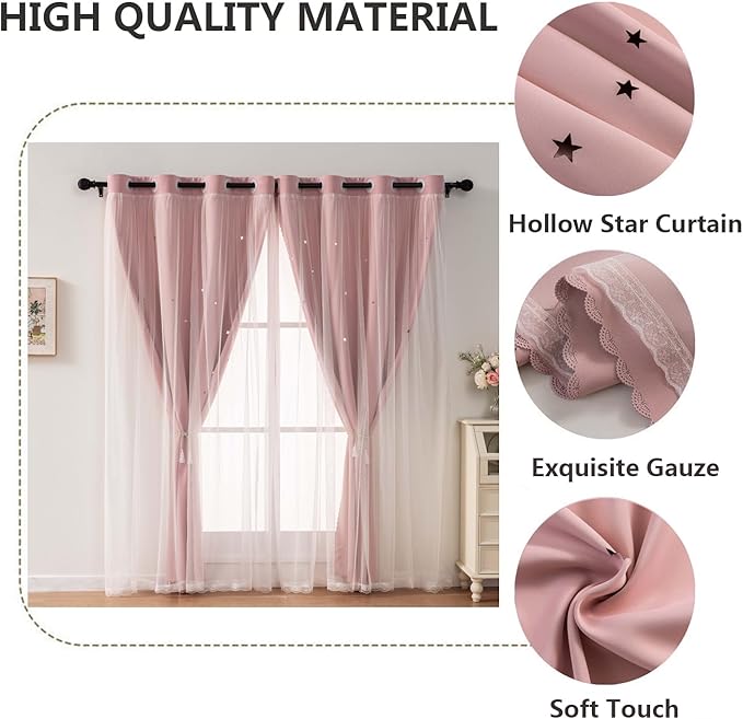 Light Pink Curtains for Girls Bedroom Solid Window Treatment Set Grommet Top - Image 4