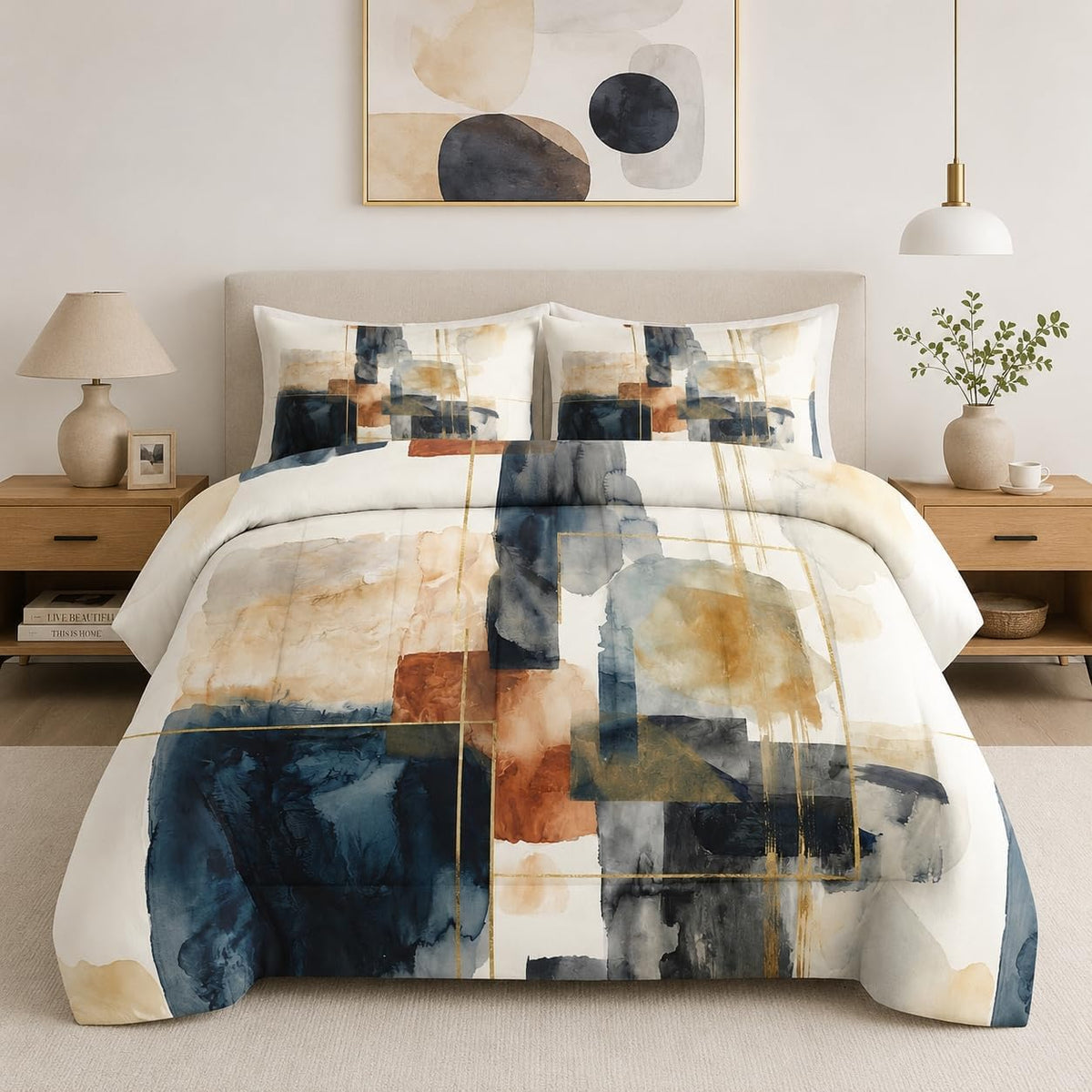 wecozy full comforter set, 3 pieces navy blue, main product view