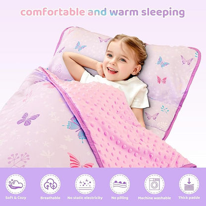 Viviland Toddler Kid Nap Mat for Preschool, Girls Purple Butterfly Slumber Bag - Image 6