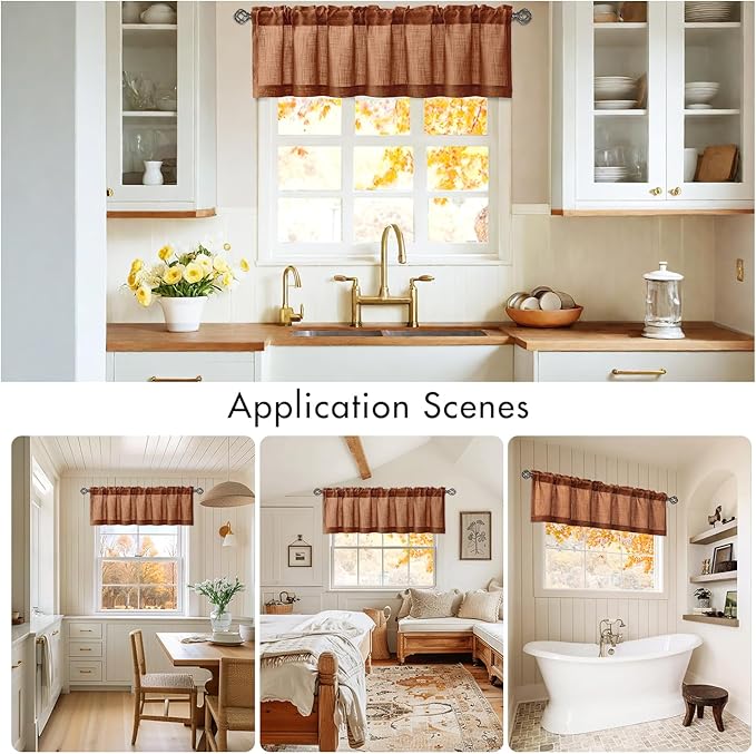 Linen Valance for Windows 2 Panels, Terracotta Rod Pocket Light Filtering Semi - Image 5