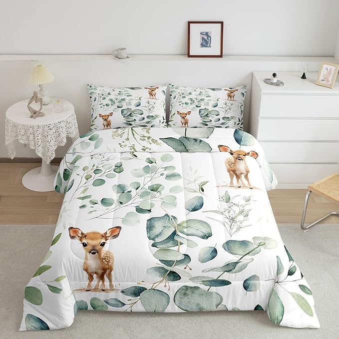 Erosebridal Cartoon Deer Twin Size Comforter Set Toddler Woodland Wildlife - Image 2