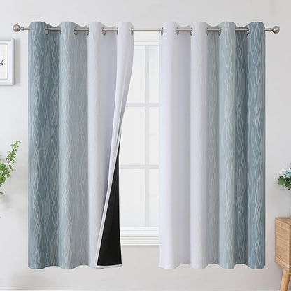 Estelar Textiler Stone Blue and Greyish White Blackout Curtains 63 Inch Length by ESTELARTEXTILER