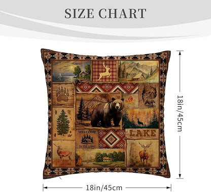 Vintage Rustic Lodge Bear Pillow Covers 18x18 Inch Set of 4, Farmhouse Cabin - Image 2
