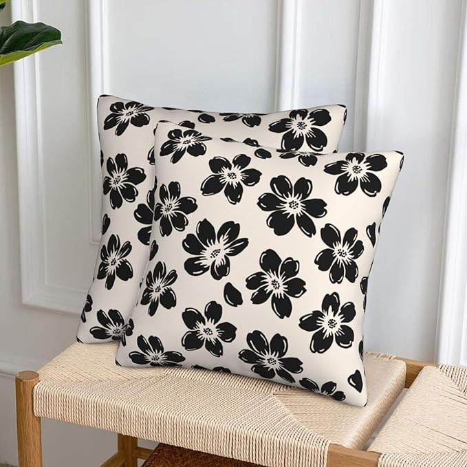 Decorative Black Floral Throw Pillow Covers 18 x 18 Inch Set of 2 - Image 3