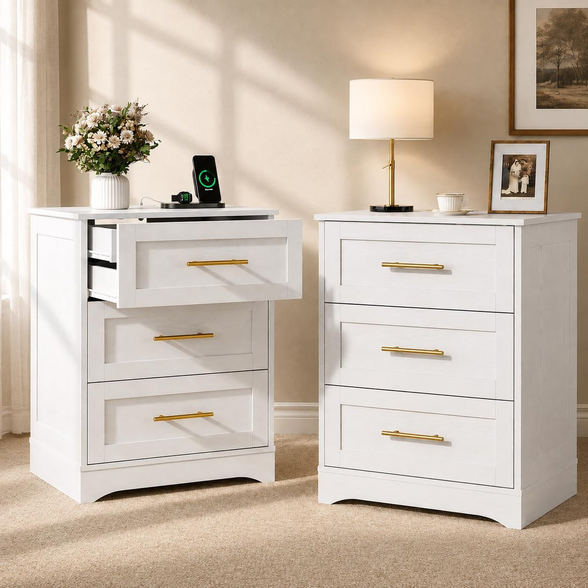 modern nightstands set of 2 with charging station, main product view