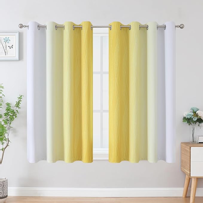 Estelar Textiler Yellow and Greyish White Blackout Curtains 45 Inch Length - Image 2