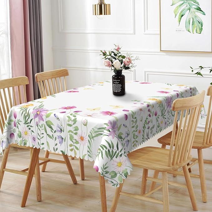 70x140inches Floral Rectangle Tablecloth Pink Wild Flowers Butterfly Botanical by TTQYFNM