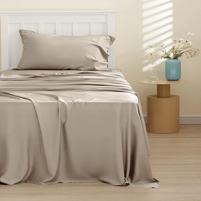 Bedsure Cooling Sheets Twin, Rayon Derived from Bamboo, Breathable & Soft Twin - Image 2