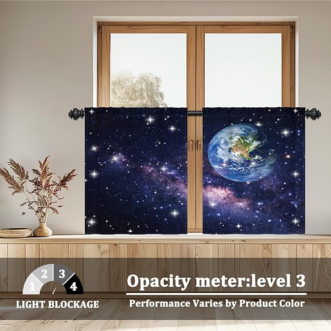 Renaiss 26 x 24 Inch Earth Galaxy Bedroom Window Curtains Outer Space View - Image 3