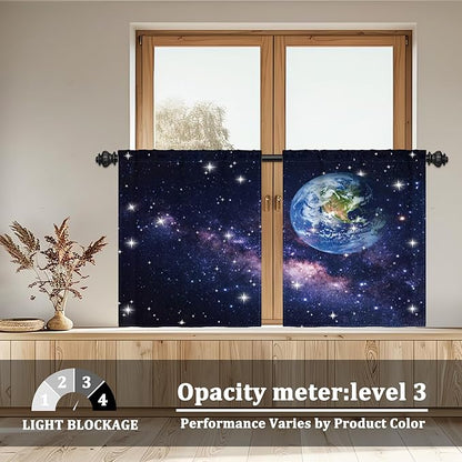 Renaiss 26 x 24 Inch Earth Galaxy Bedroom Window Curtains Outer Space View - Image 3