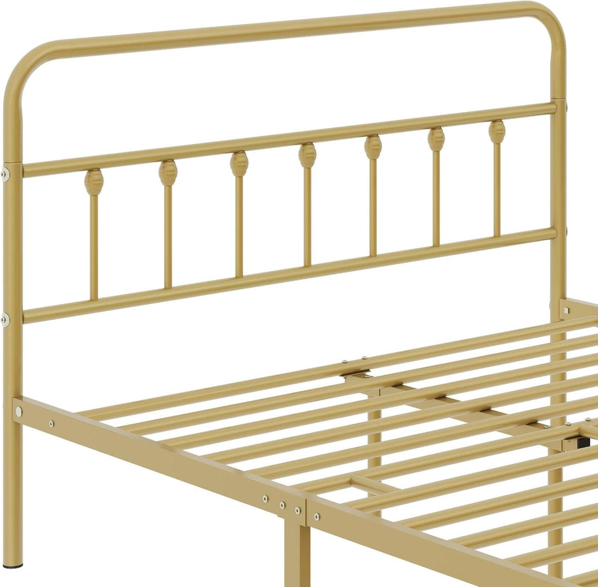 topeakmart full metal bed frame, victorian style headboard, front angle view