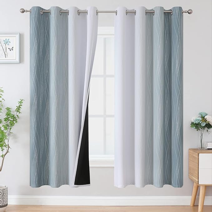 Estelar Textiler Stone Blue and Greyish White Blackout Curtains 72 Inch Length by ESTELARTEXTILER