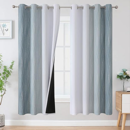 Estelar Textiler Stone Blue and Greyish White Blackout Curtains 72 Inch Length by ESTELARTEXTILER