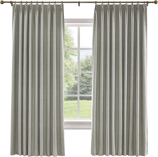 TWOPAGES 150 W x 102 L inch Pinch Pleated Curtain Room Darkening Linen Drapery by TWOPAGES