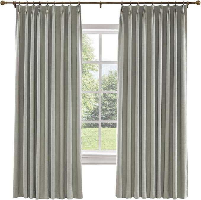 TWOPAGES 36 W x 120 L inch Pinch Pleated Curtain Room Darkening Linen Drapery by TWOPAGES