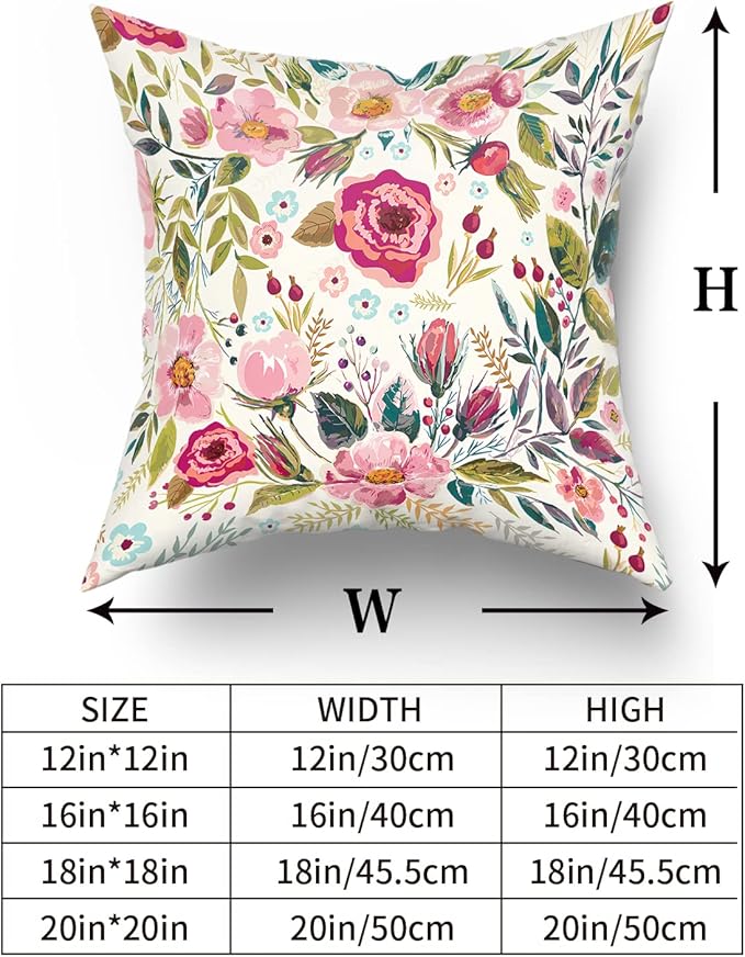 Spring Summer Flower Throw Pillow Covers 20X20 Inch Watercolor Peony Pillowcase - Image 6