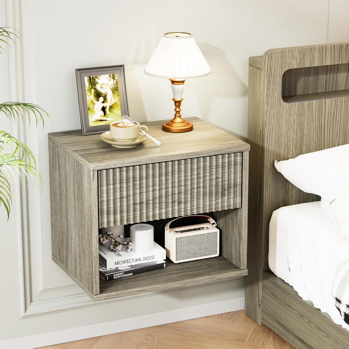 vingli floating nightstand gray fluted night stand 1, main product view