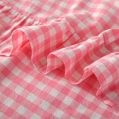Vintage Light Pink Plaid Ruffle Pillow Shams Standard Size Set of 2, Washed - Image 5