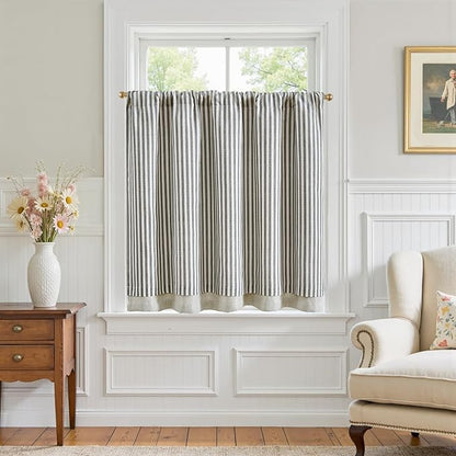 jinchan Double Layer Striped Linen Kitchen Tier Curtain Rustic Cafe by JINCHAN