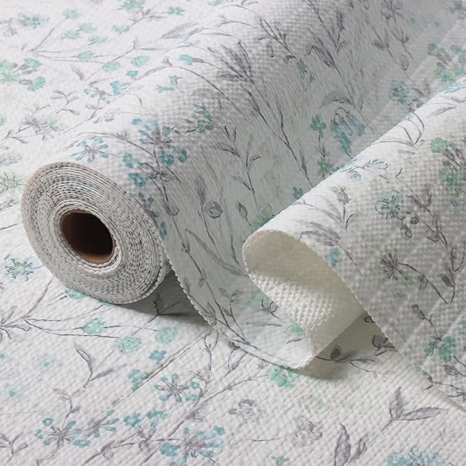 Blue and Green Floral Shelf Liners Non Adhesive and 12IN x 20FT Strong Non-Slip by Amiitay