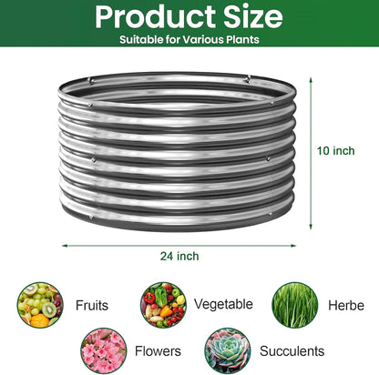 2x2ft round corrugated galvanized steel raised garden bed shown in use