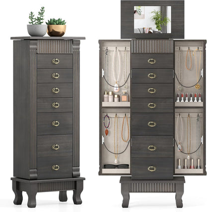 giantex standing jewelry cabinet, 7 drawers, flip mirror, main product view
