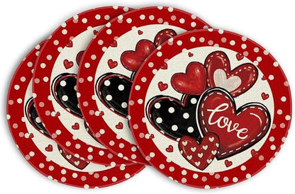 Artoid Mode Dot Hearts Love Red Valentine Round Placemats Set of 4, 14 Inch by ArtoidMode