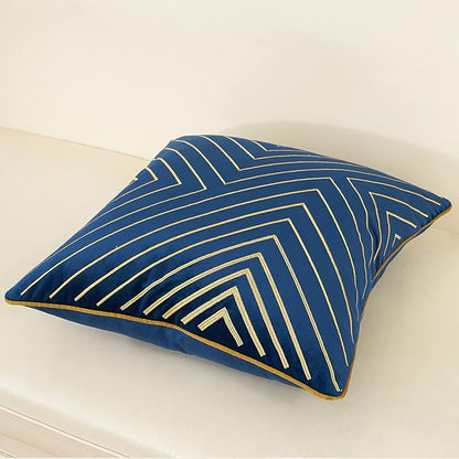 Avigers 20 x 20 Inch Navy Blue Gold Striped Geometric Lines Embroidery Velvet - Image 3