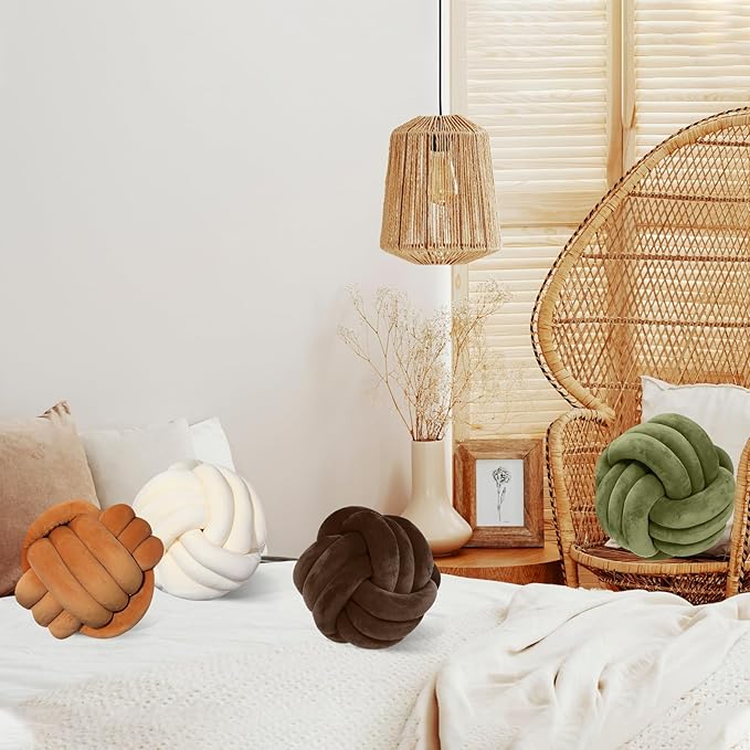 Yerliker 4 Pcs Knot Pillow Ball, 8.7 Inches Soft Home Decorative Round Throw - Image 7