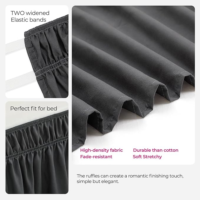 RIMELA Dorm Bed Skirt Twin XL 32 Inch Drop, Dark Grey Bedskirt Solid Silky - Image 5