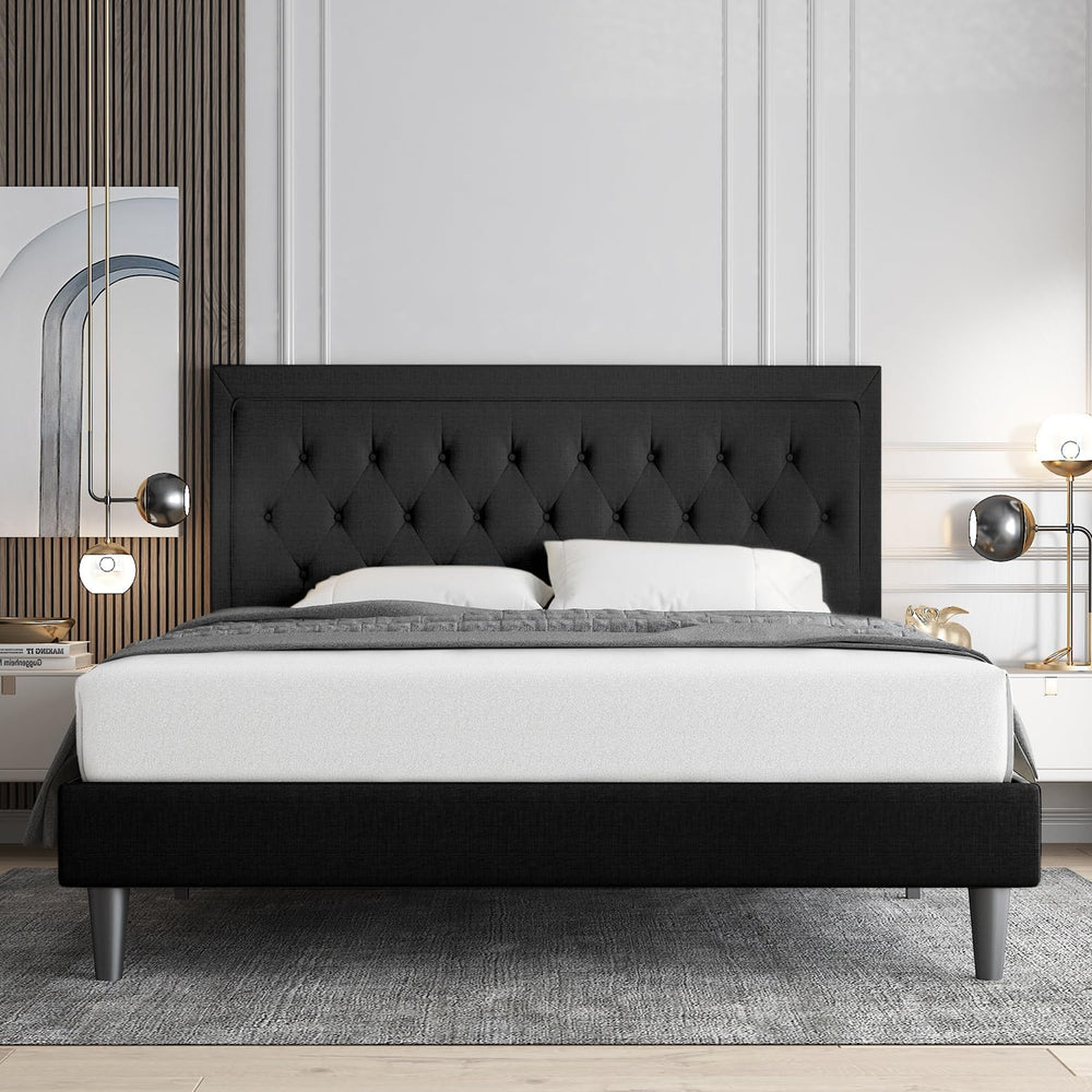 Allewie Queen Size Upholstered Platform Bed Frame with Adjustable Headboard, ...