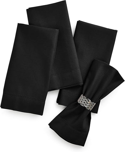 Home Ekaa Cotton Linen Dinner Napkins Set of 4 – Hemstitch Black Cloth Dinner by HomeEkaa