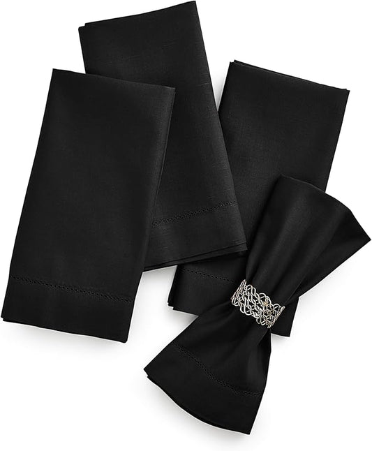 Home Ekaa Cotton Linen Dinner Napkins Set of 4 – Hemstitch Black Cloth Dinner by HomeEkaa