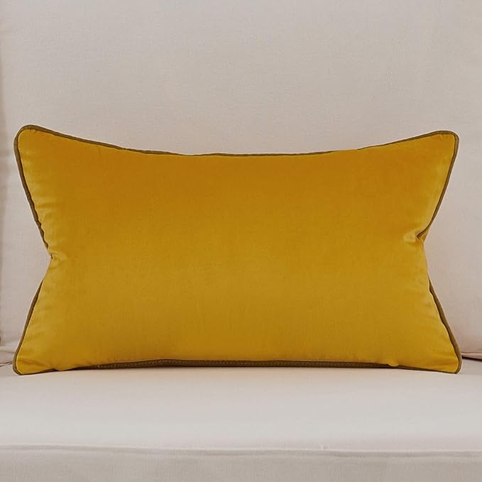 Avigers 12 x 20 Inch Yellow Gold Leather Striped Lines Velvet Cushion Case - Image 2